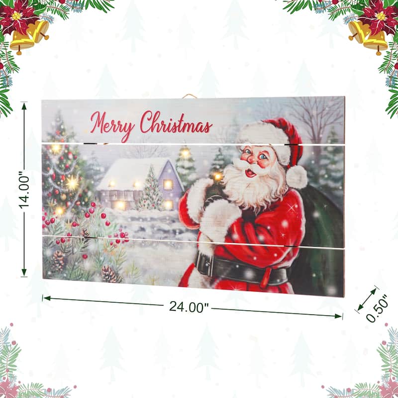 Glitzhome 24"L Wooden Christmas Santa Wall Decor with Warm White Lights