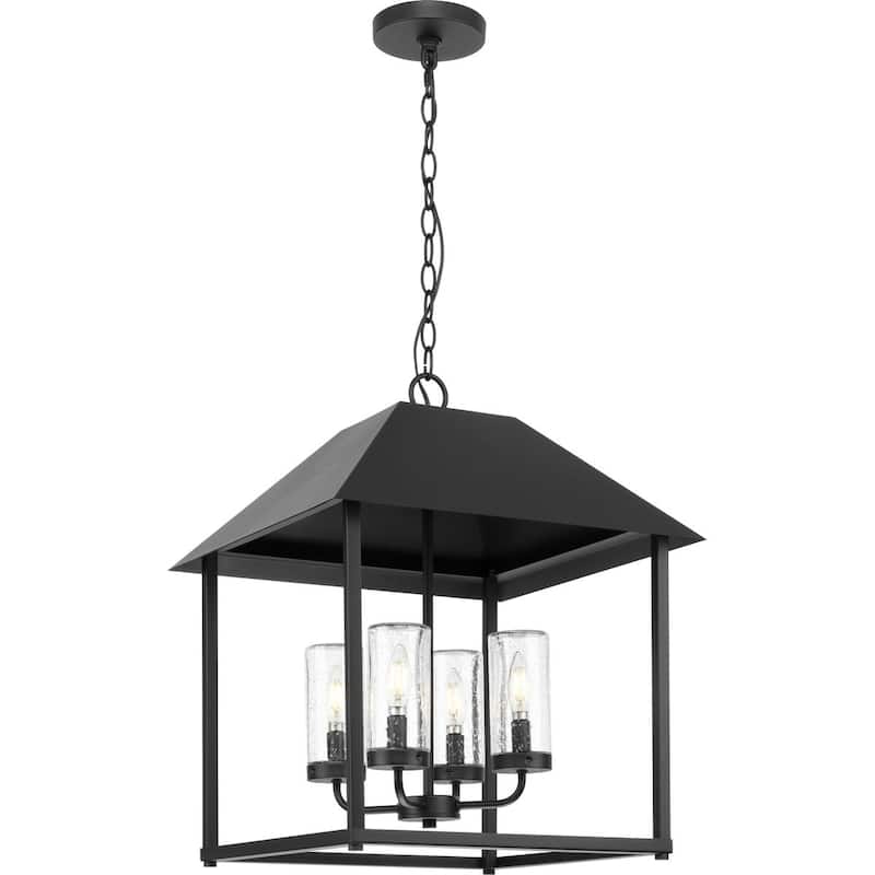Chapel Collection Four-Light Textured Black Modern Farmhouse Outdoor Living Pendant - 18.12 in x 18.12 in x 22.12 in