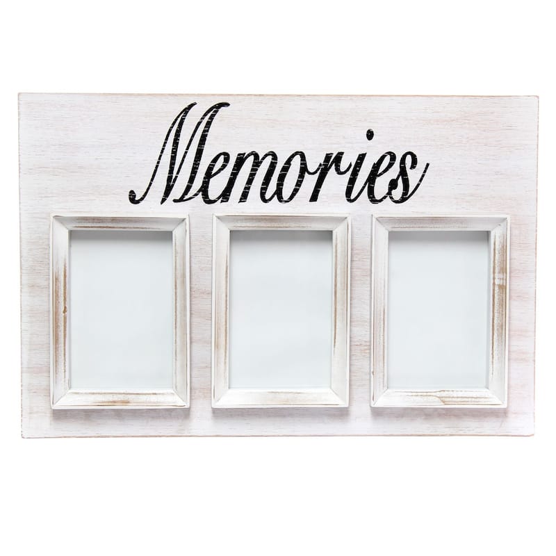 "Memories" Rustic Wooden Collage Photo Frame - 23" - White and Black