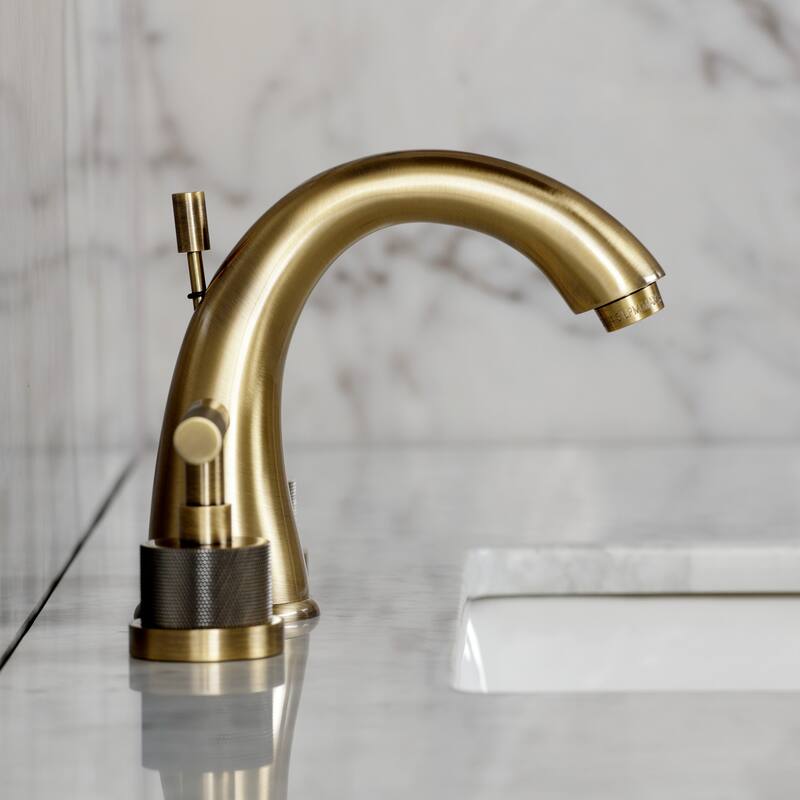 Kingston Brass Convergent Two-Handle 3-Hole Deck Mount Widespread Bathroom Faucet with Knurled Handle and Brass Pop-Up Drain