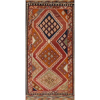 Kilim Qashqai Persian Vintage Rug Hand-Knotted Tribal Wool Carpet - 4'6"x 10'8"