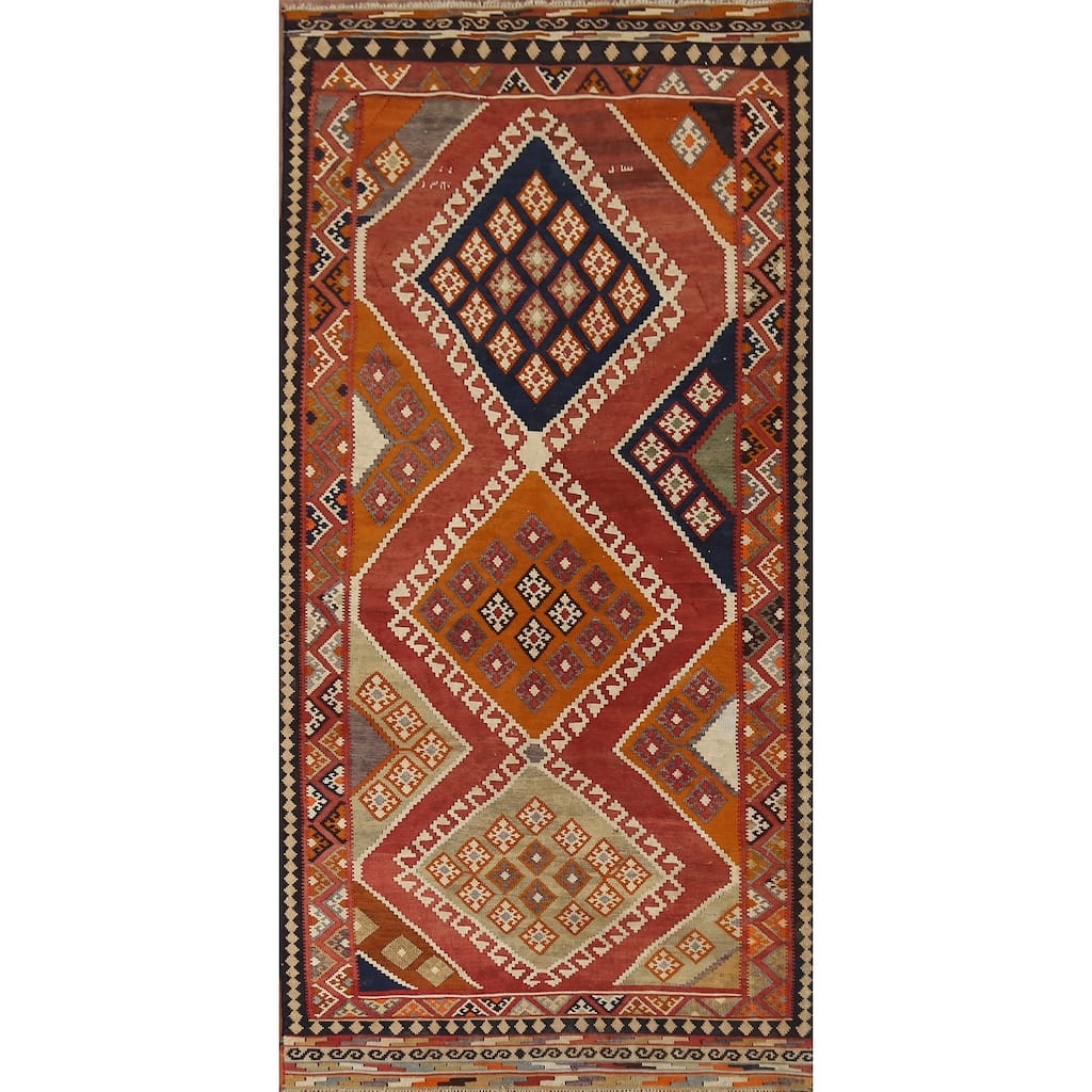 Kilim Qashqai Persian Vintage Rug Hand-Knotted Tribal Wool Carpet - 4'6"x 10'8"