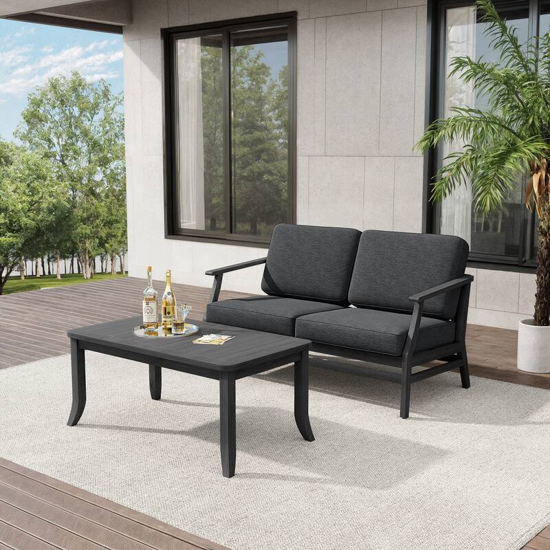 Teak Outdoor Patio Loveseat and Coffee Table Set (2-Piece)