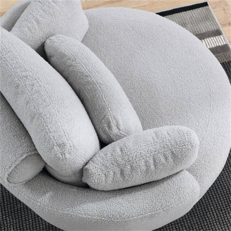 Swivel Accent Barrel Modern Grey Sofa Lounge Club Big Round Chair with Storage Ottoman Linen Fabric for Living Room