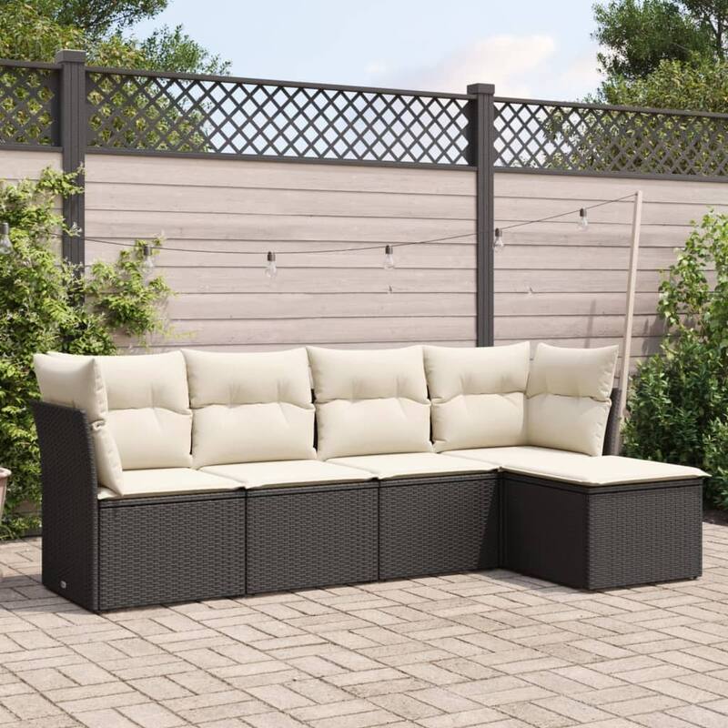 vidaXL Garden Sofa Set Black - 21.7 x 21.7 x 14.6 - Black and cream Large Without table