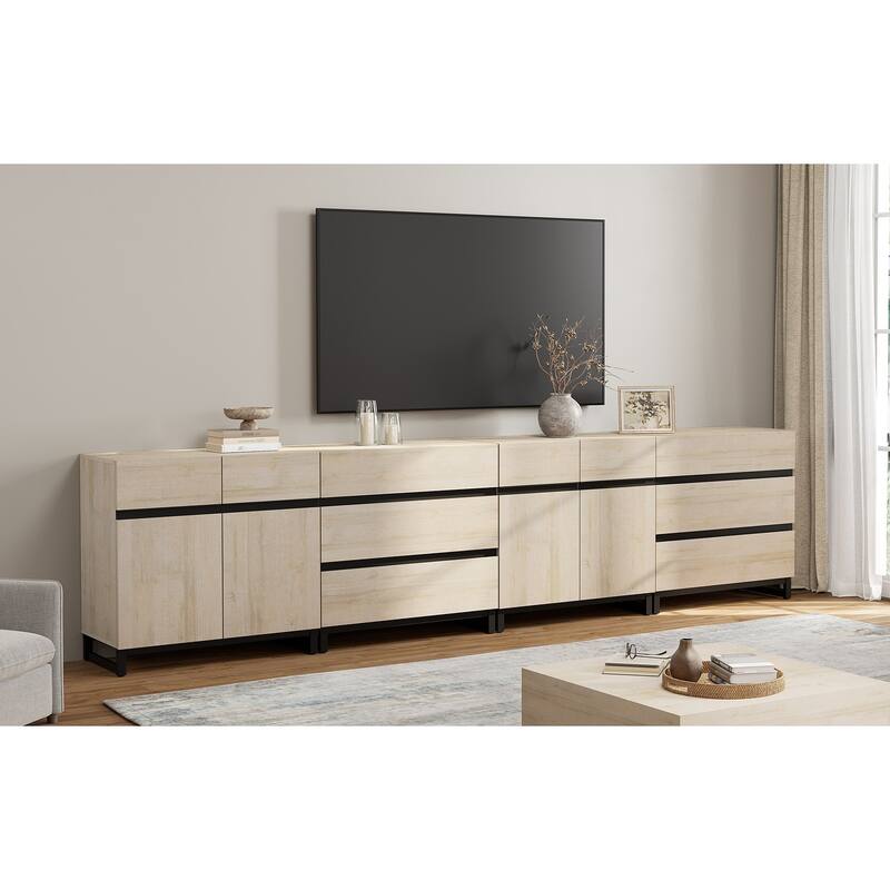 Modern TV Stand for TVs up to 120 Inches, 4-in-1 Media Console with Adjustable Shelves and 6 Drawers, TV Cabine - 4 piece - Beige