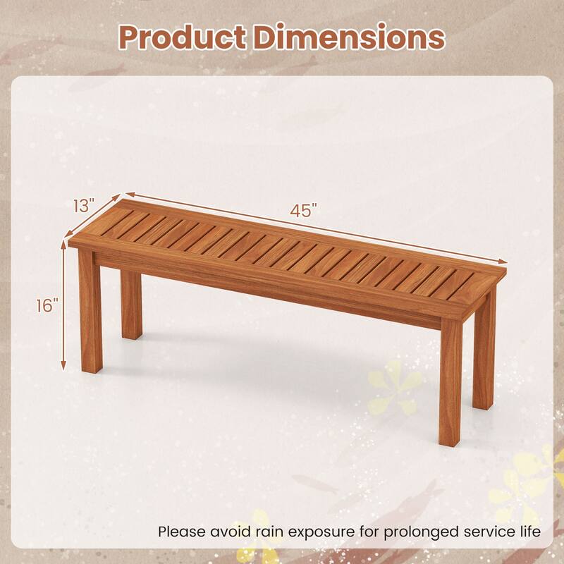 Costway 1/2 PCS 2-Person Outdoor Wood Bench with Slatted Seat, Front - See Details