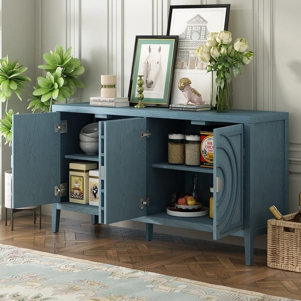 JIMSMAISON This retro sideboard has four doors with rounded lines on the doors to create a three-dimensional look, the country-style cabinet adds a warm atmosphere to your home