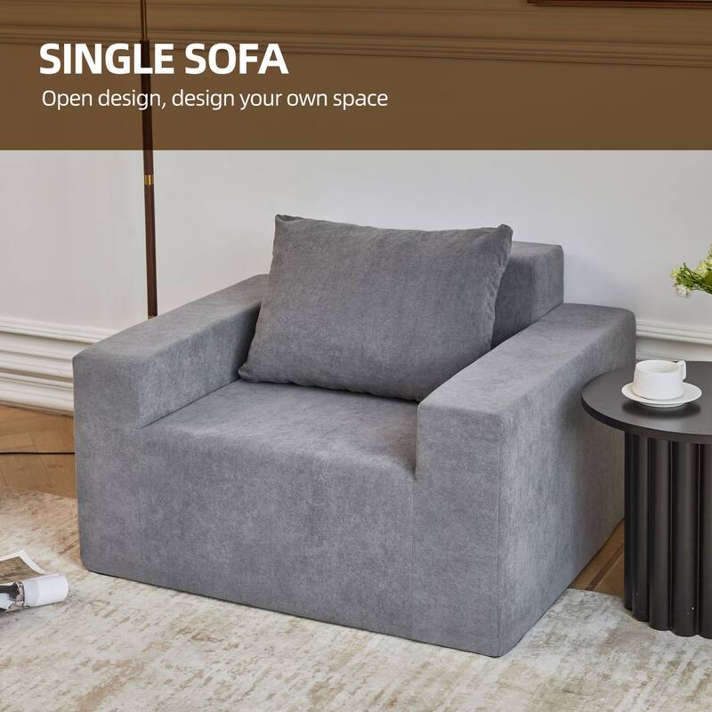 Single Foam Sofa with Pillow, Washable Cover, Anti-Slip Bottom, and Wide Armrests