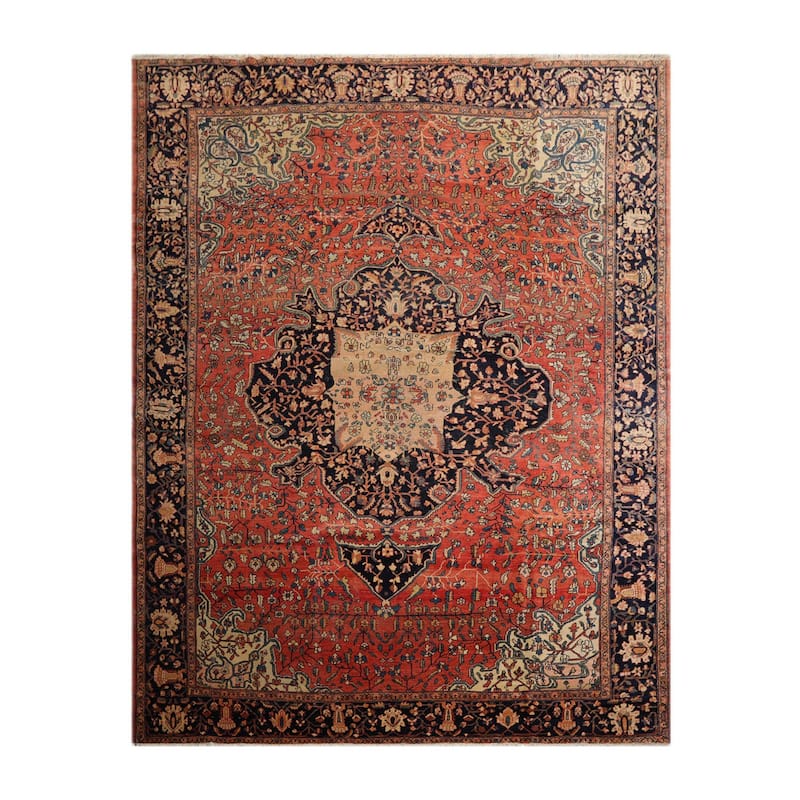 Hand Knotted Ferahan Rose Persian Wool Traditional Oriental Area Rug - 8' 11'' x 11' 5''
