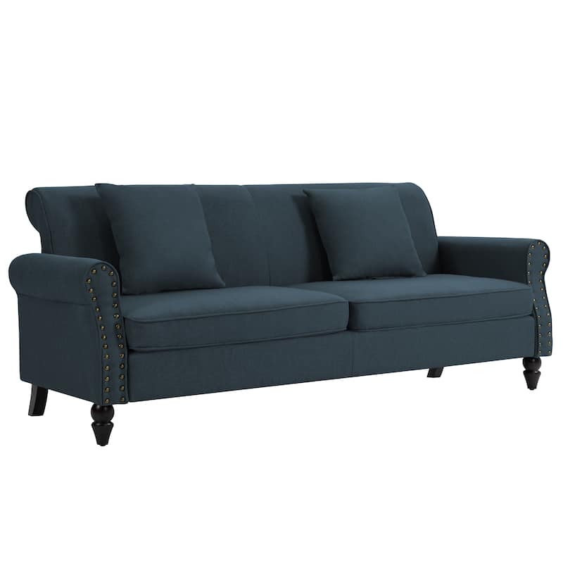 73.3" Mid-century Nailhead Trim Linen Loveseat Sofa