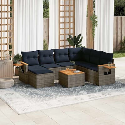 vidaXL 8 Piece Patio Sofa Set with Cushions Grey Poly Rattan (US only) - 101.2x33.5x79.5