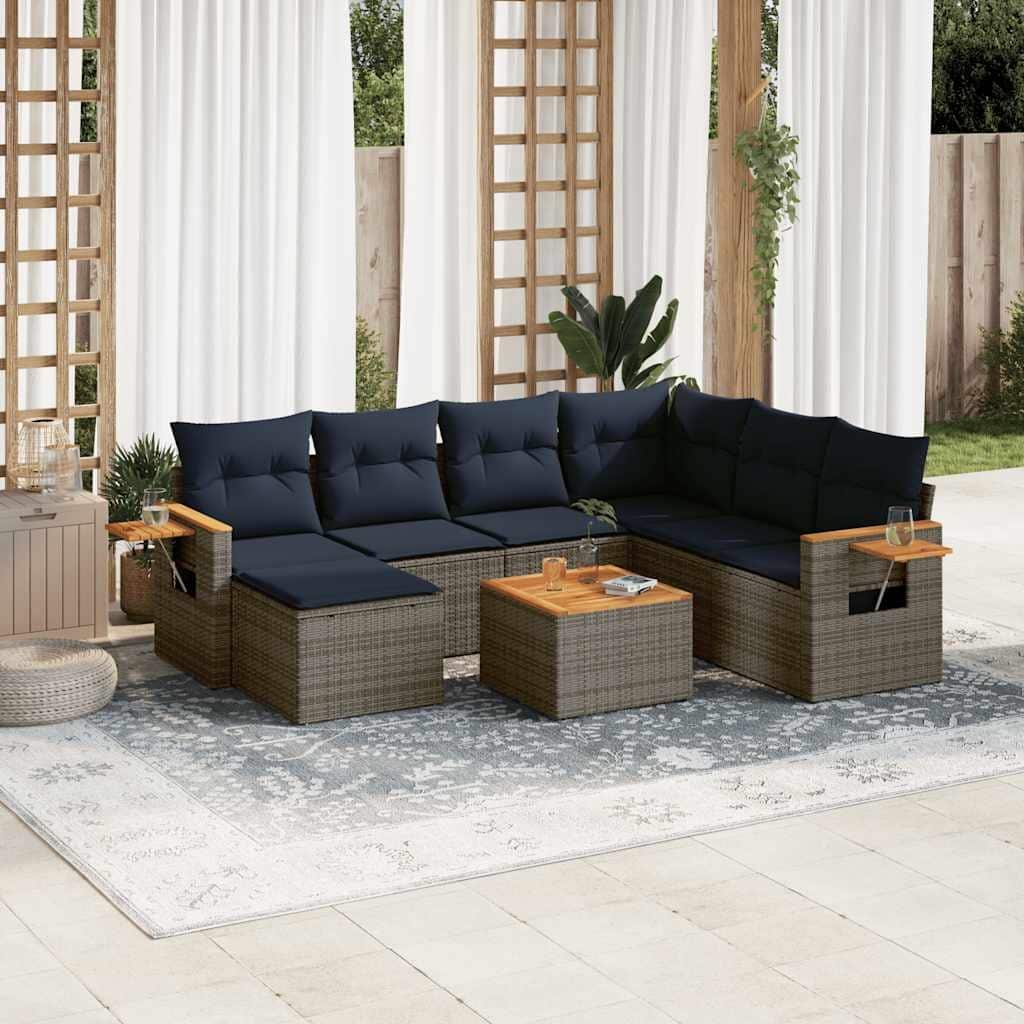 vidaXL 8 Piece Patio Sofa Set with Cushions Grey Poly Rattan (US only) - 101.2x33.5x79.5