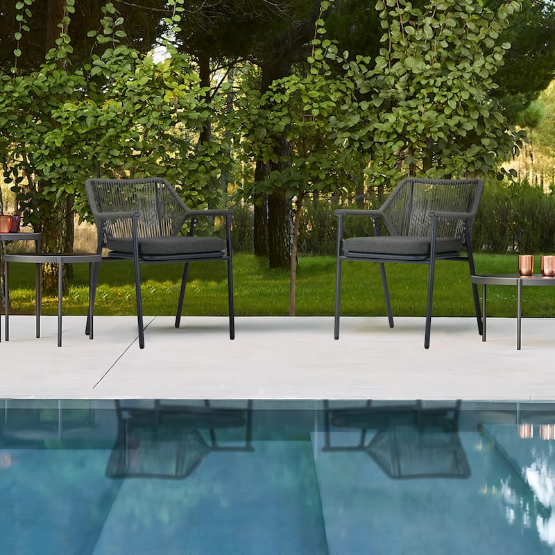 Set of 2 Bisera Grey Outdoor Dining Chair with Arms