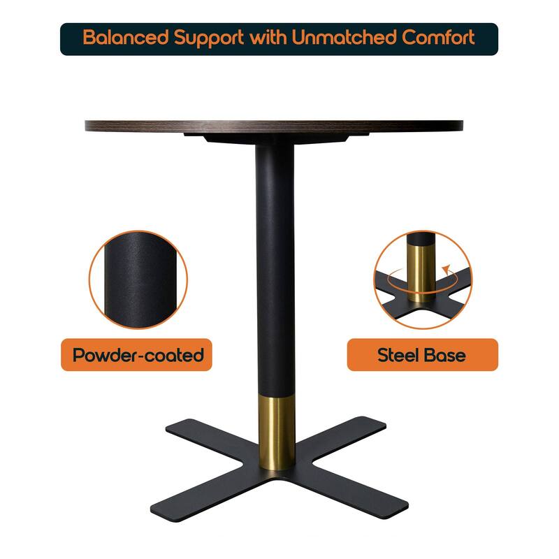 Vail Round Dining Table with 36 in. MDF Tabletop in Black Stainless Steel Cross Legs with Gold Accent Base Kitchen Table