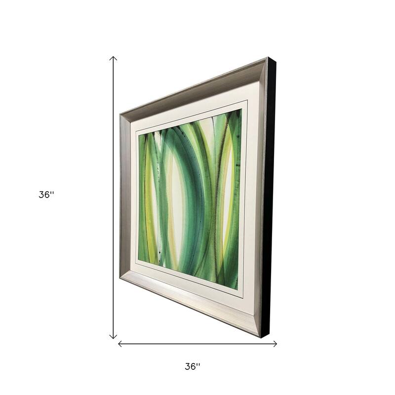 HomeRoots Modern Abstract Green Leaves Silver Framed Wall Art