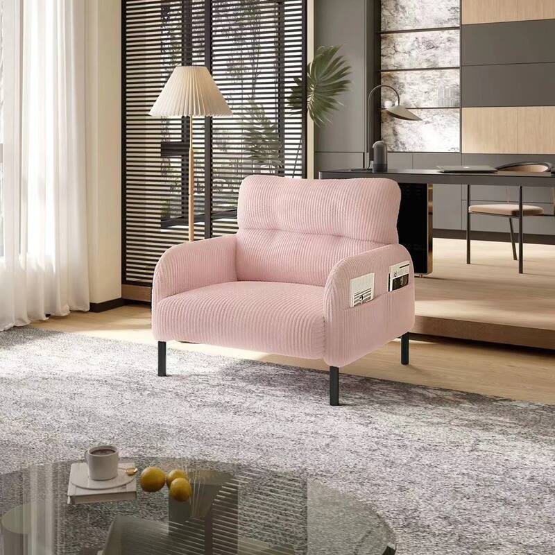 Comfortable Monochrome Single Person wide Seat Chair, Suitable for Living Rooms and Bedrooms - Pink