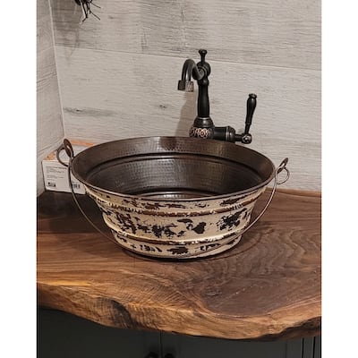 15" Copper Farmhouse Vessel Bucket Sink with Distressed White Exterior by SimplyCopper - 15" x 15" x 6"