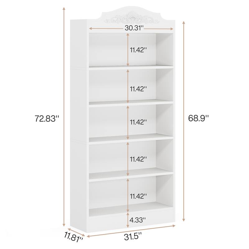 5-Tier Bookcase, Wood Bookshelf for Living Room, Bedroom, Home Office, White