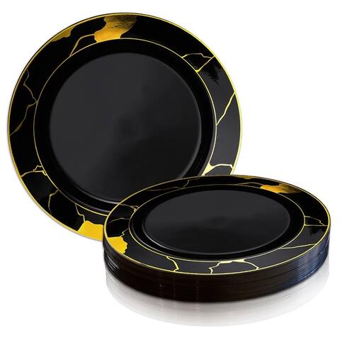 Elegant Marble Rim Disposable Plastic Plate Packs - Party Supplies