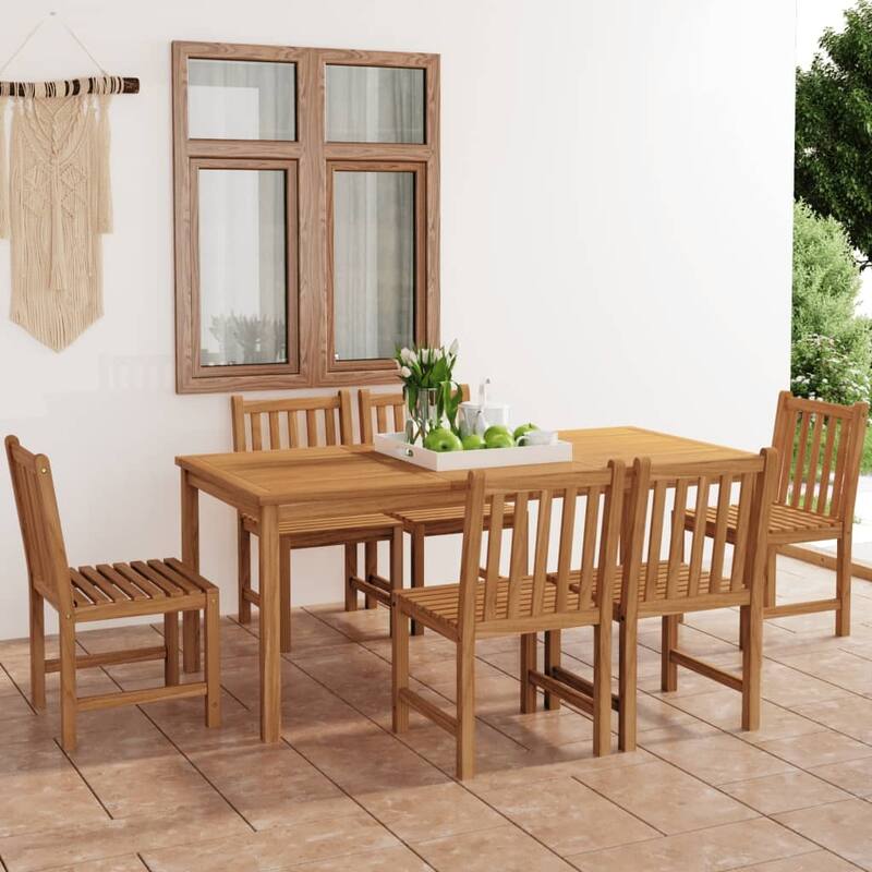 vidaXL Solid Wood Teak Patio Dining Set Garden Outdoor Table Chair 3/4/5/7/9 Piece - Brown 7-Piece