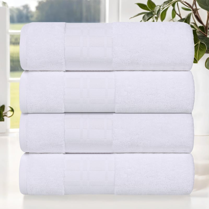Superior Larissa Cotton Embroidered Geometric Border Bath Towel Set of 4 - White/White