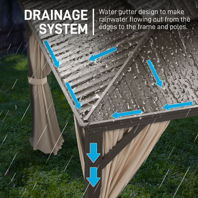 10x12 FT Hardtop Double-top Patio Gazebo with Polyester Curtains and Nettings