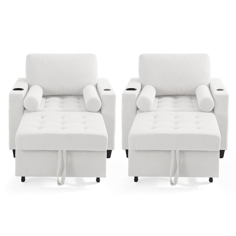 2 Set 3-in-1 Adjustable Recline Convertible Chair Bed Sleeper with USB Port