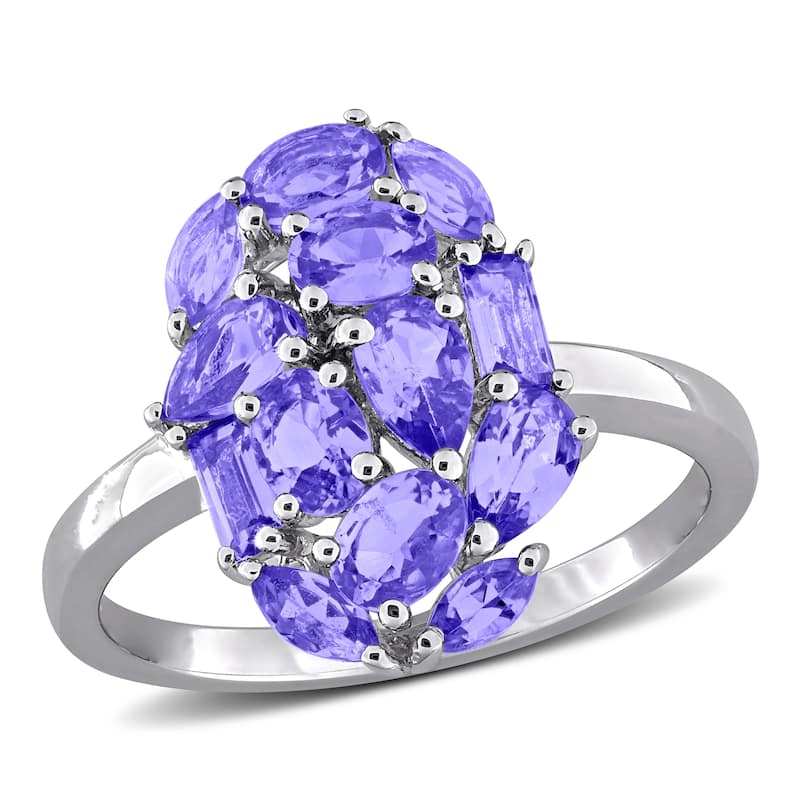 Miadora Multi-Shape Gemstone Cluster Ring Sterling Silver - 9 - Purple