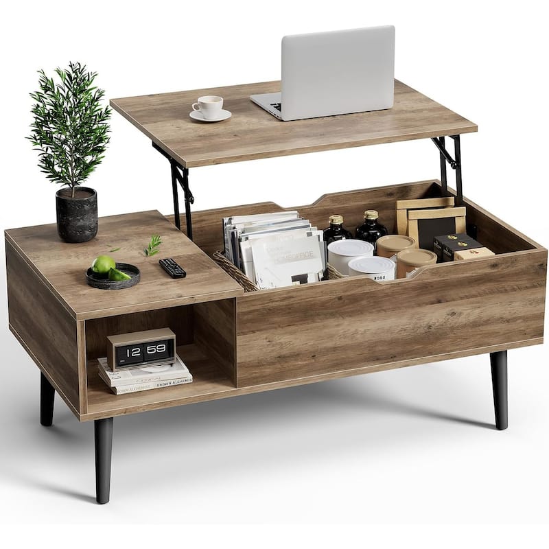 Coffee Table, Wood Lift Top Coffee Table with Storage Shelf, Lift Tabletop Dining Table for Home Living Room, Office - Grey