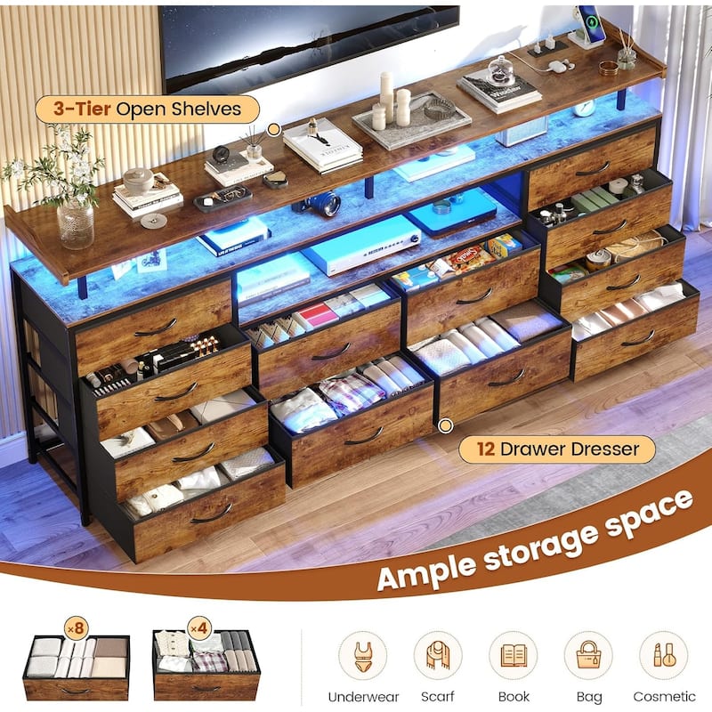 TV Stand 65 70 Inches TV LED Lights Power Outlets Storage Drawers