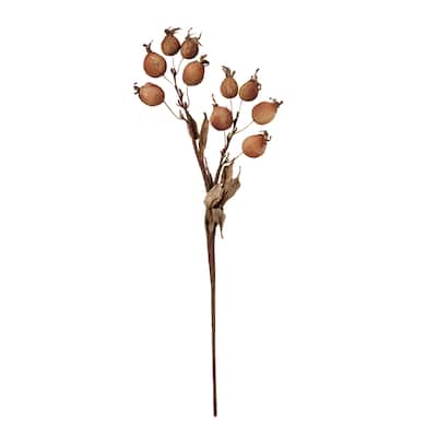 18" Rose Hip Spray - Artificial Flower Stems for Fall Decor, Natural Look, Spot Clean, 4"L x 4"W x 18"H