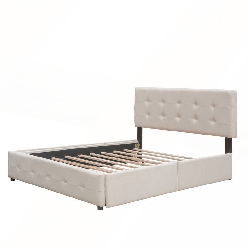 Upholstered Platform Bed with 2 Drawers and 1 Twin XL Trundle