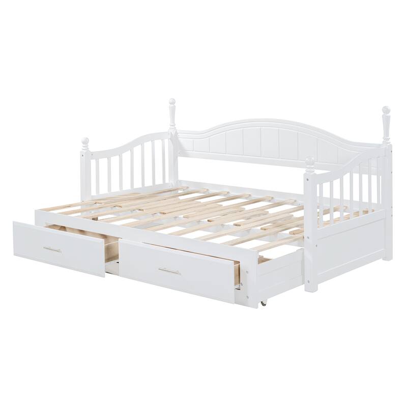 Twin Trundle Daybed with 2 Drawers, Extendable Daybed Frame, White