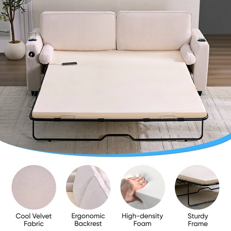 Mixoy Pull Out Loveseat Sofa,Sleeper Sofa Bed with Mattress,Cup Holder