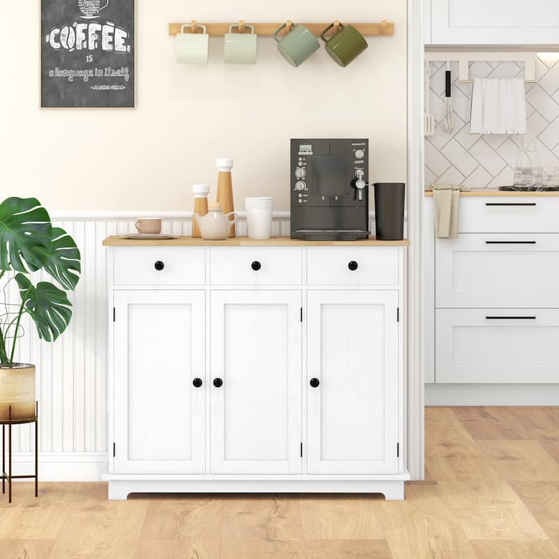 Modern Kitchen Storage Cabinet with 3 Drawers and Adjustable Shelf