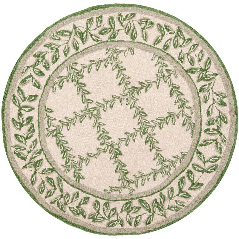 SAFAVIEH Handmade Chelsea Kimber Trellis French Country Wool Rug - 4' Round - Ivory/Light Green - Round
