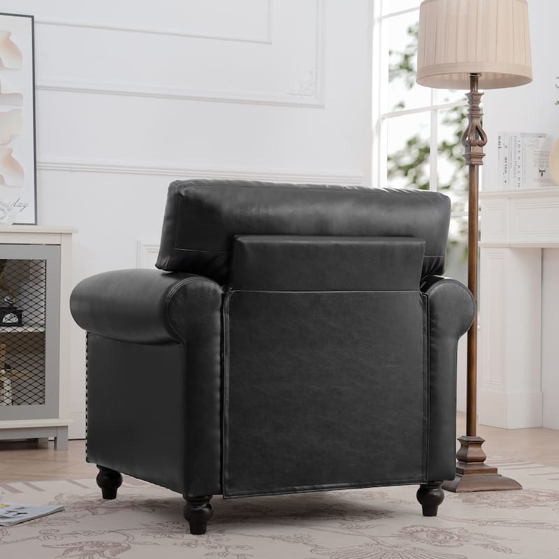 1-Seater Sofa with PU, Nailhead Decoration, Birch Legs for Living Room