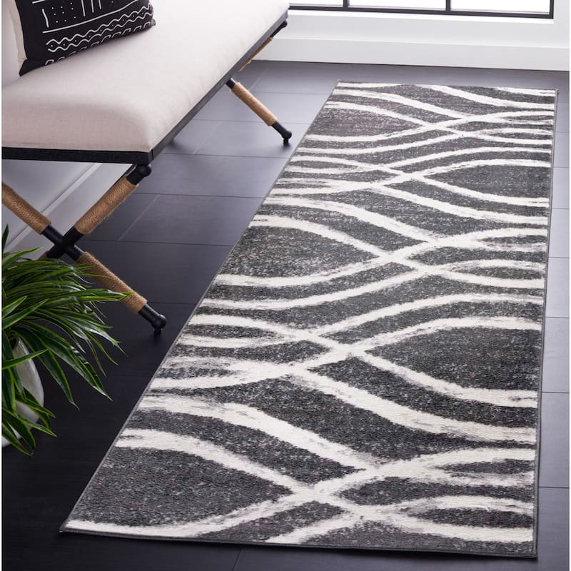 SAFAVIEH Adirondack Lelia Modern Abstract Distressed Rug - 2'6" x 10' Runner - Charcoal/Ivory