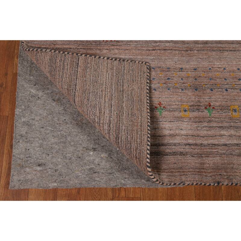 Striped Brown Tribal Gabbeh Oriental Area Rug Hand-Knotted Wool Carpet - 8'0"x 9'9"