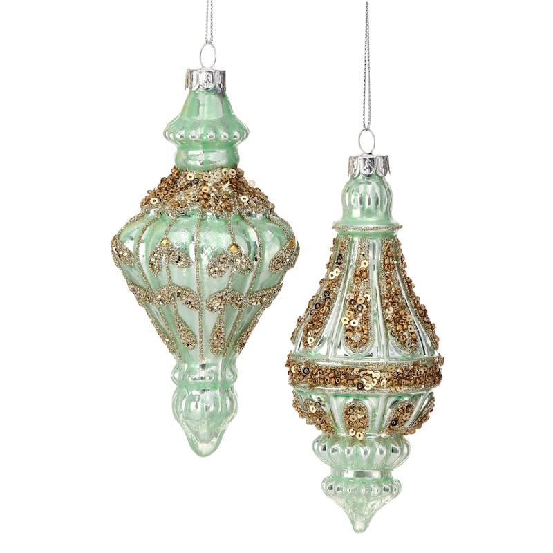 5.5-6" Glass Jewel Finial Ornament Set of 2