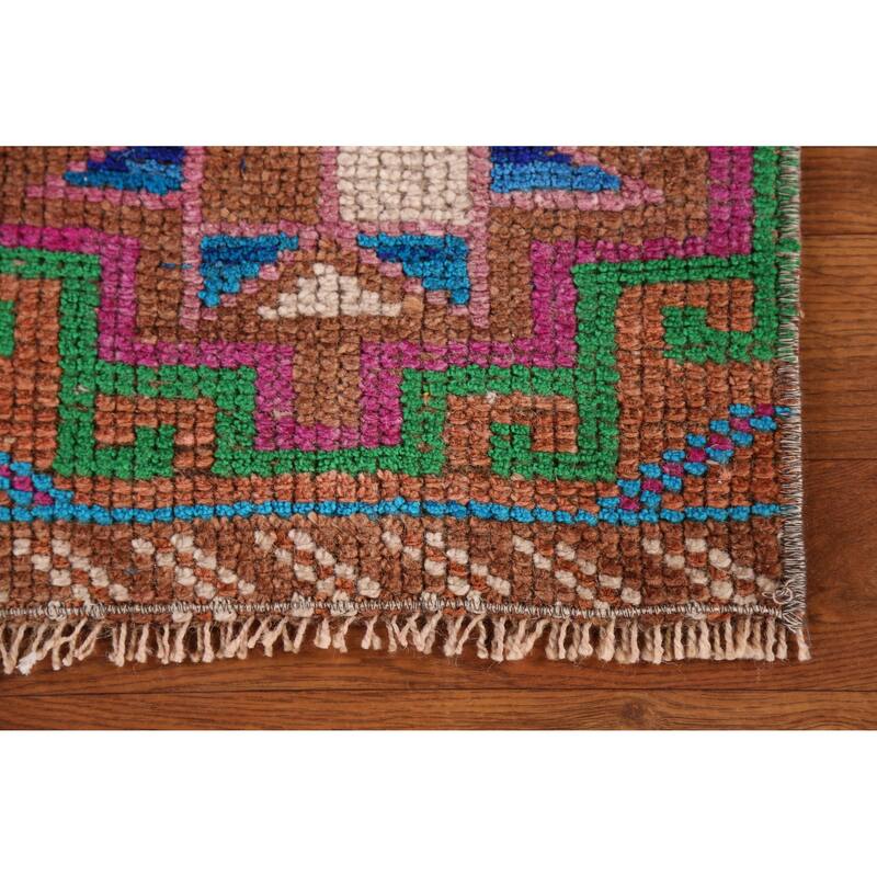 Hand Knotted Oriental 100% Wool Carpet Transitional Tribal Multi-Colored Anatolian Area Rug - 2' 2'' X 1' 0''