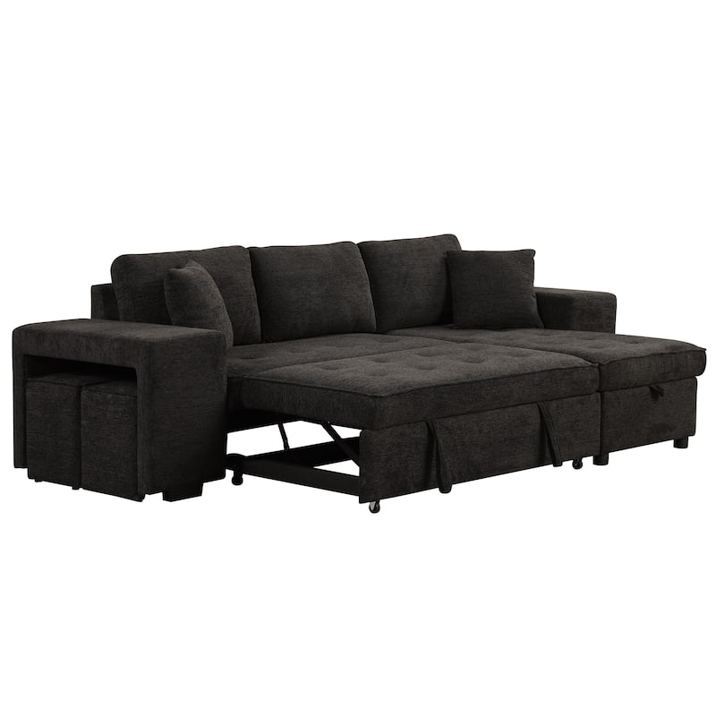 104.5" Chenille L-Shaped Sectional Sofa Bed, 3-Seater