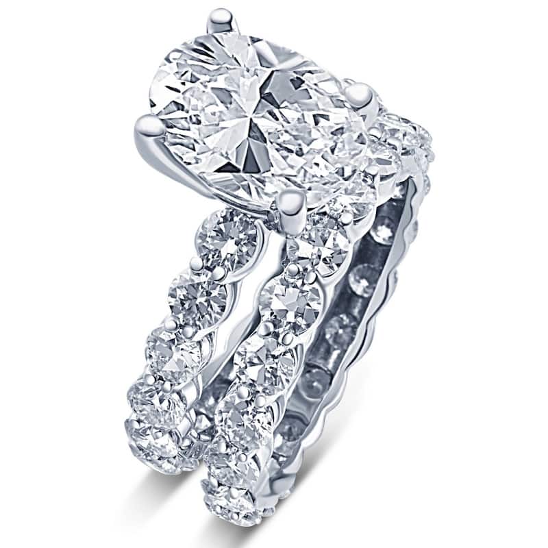 7Ct Moissanite Oval Eternity Engagement Wedding Ring Set in White Gold