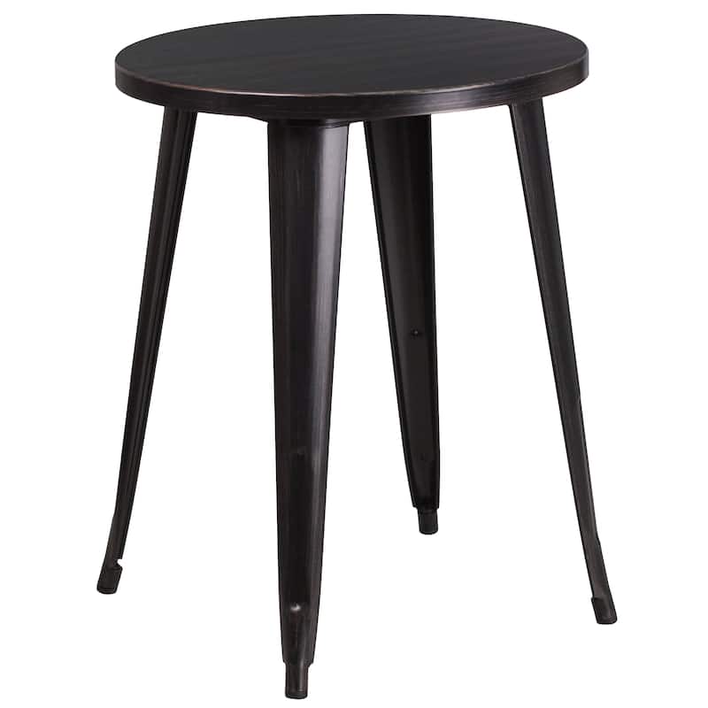 24'' Round Metal Indoor-Outdoor Table - 24"W x 24"D x 29"H - 24"W x 24"D x 29"H - Black-Antique Gold