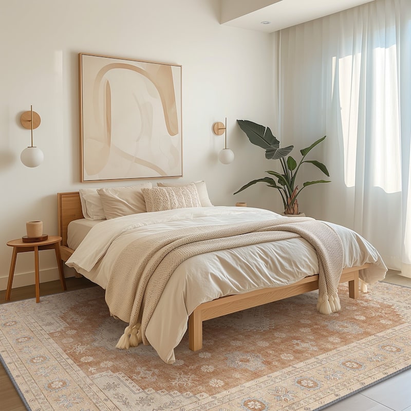 Mcow Sage Green Boho Pattern Ultra-Thin Low-Pile Washable Non-Slip Area Rug