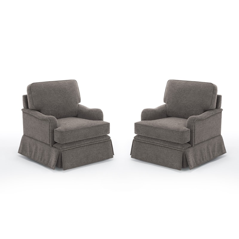 Set of 2 Chenille Swivel Accent Chair with Nailhead Trim Skirt