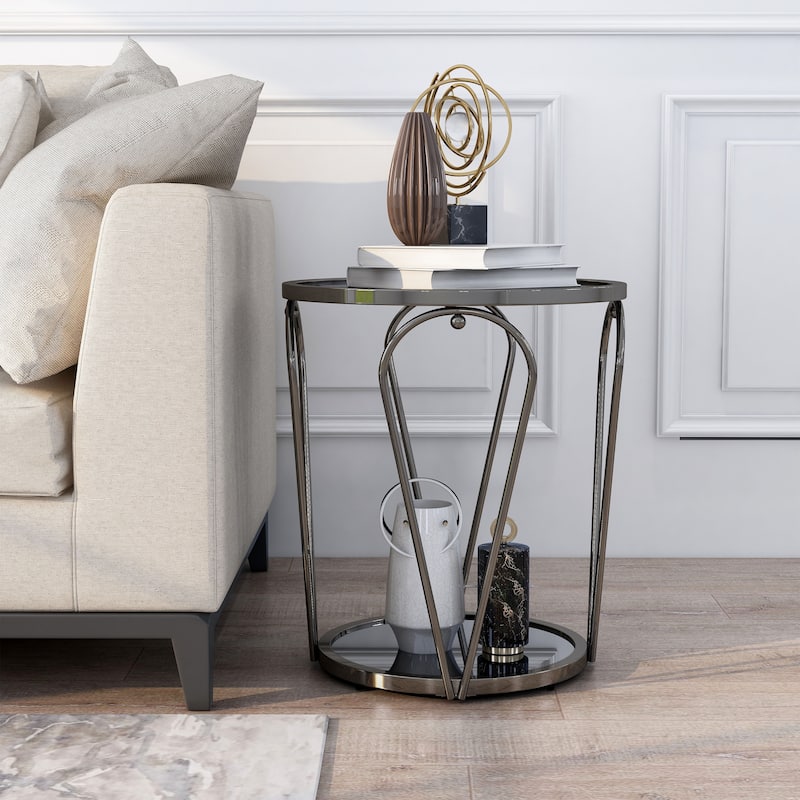 Gables Glam 20-inch Glass Top 1-Shelf End Table by Furniture of America