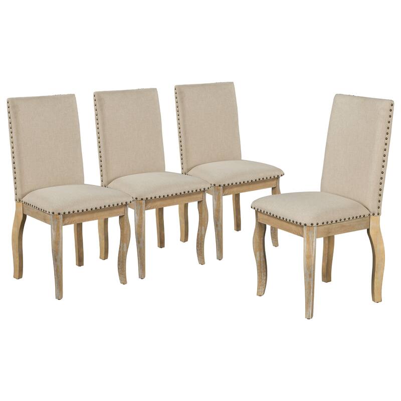 Natural Reception Chair Upholstered Dining Chair with Nailhead Trim, Modern Side Chair Coffee Chair Set of 4 Leisure Chair - Natural Wood Wash