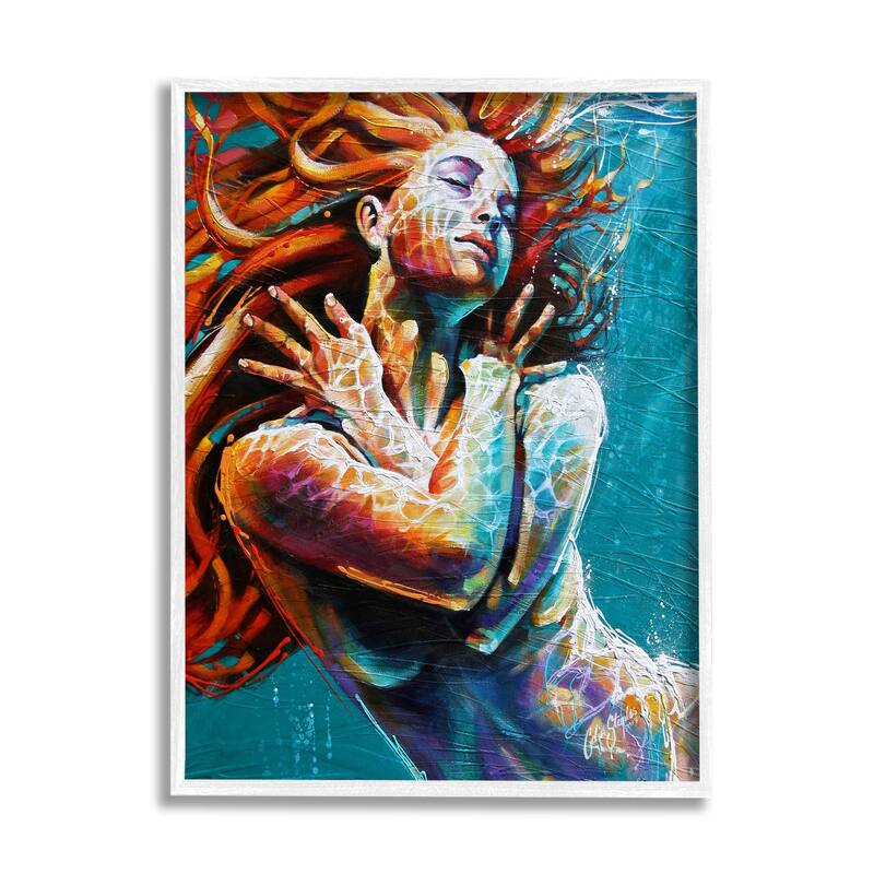 Stupell Beautiful Vivid Woman Underwater Swimming Flowing Hair Framed Wall Art - Blue